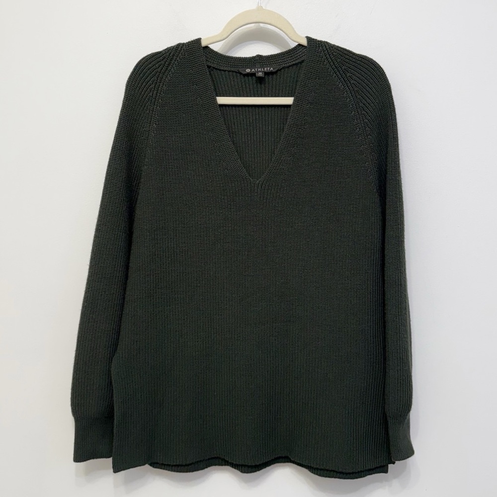 Athleta Forest Green Switchback Pullover Sweater Women’s XS Oversized Wool Blend